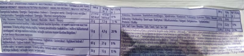 Foto da tabela nutricional
