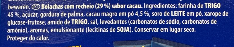 Foto da lista de ingredientes