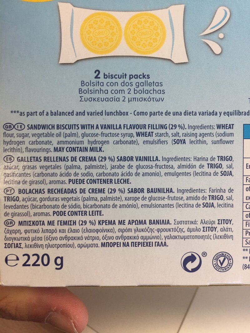 Foto da lista de ingredientes