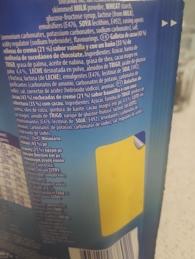Foto da lista de ingredientes