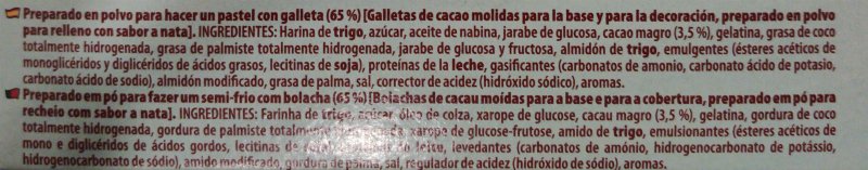 Foto da lista de ingredientes