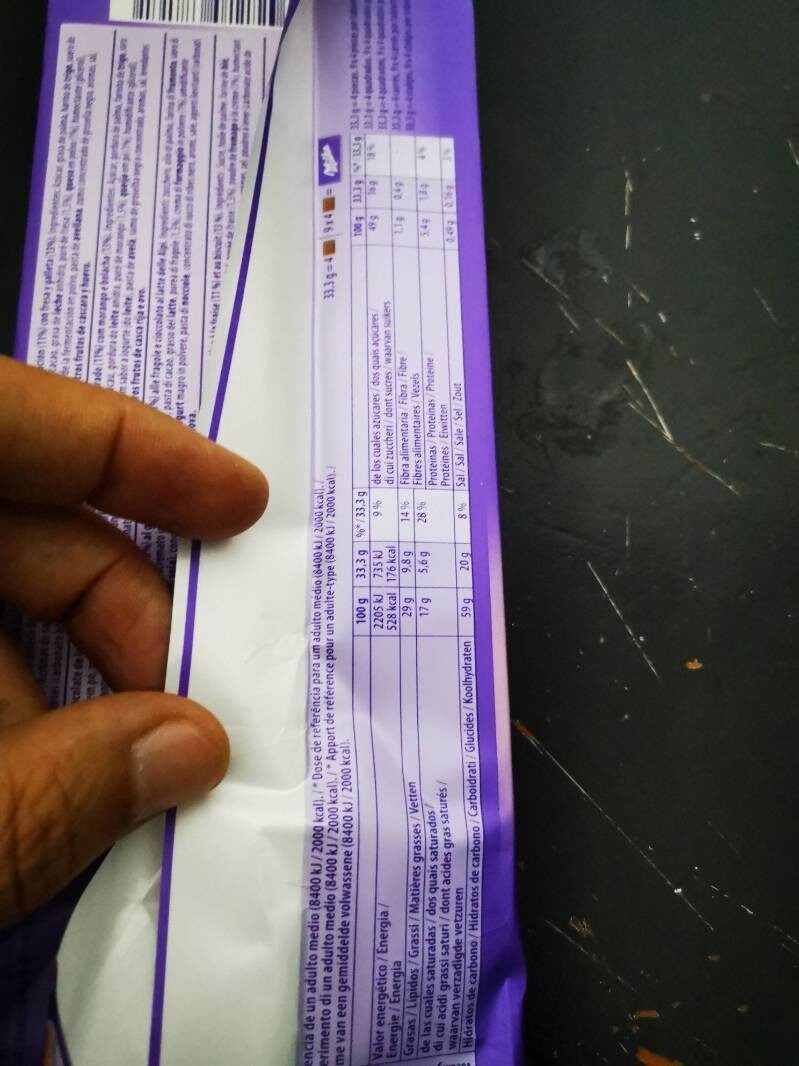 Foto da tabela nutricional