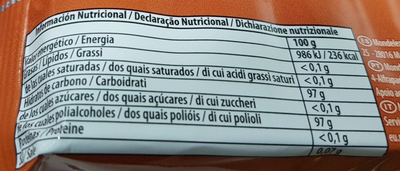 Foto da tabela nutricional