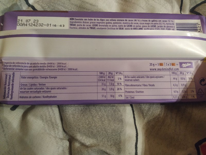 Foto da tabela nutricional