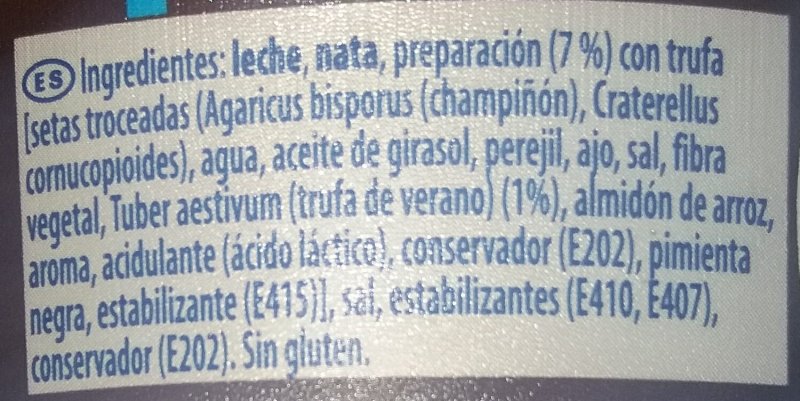 Foto da lista de ingredientes
