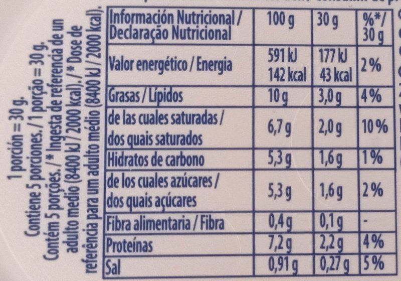 Foto da tabela nutricional