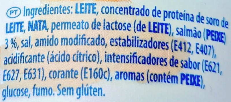 Foto da lista de ingredientes