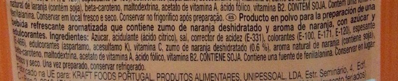 Foto da lista de ingredientes