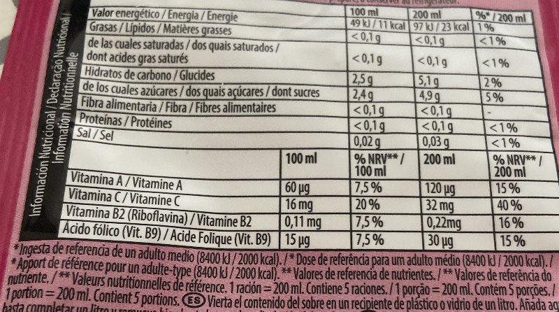 Foto da tabela nutricional
