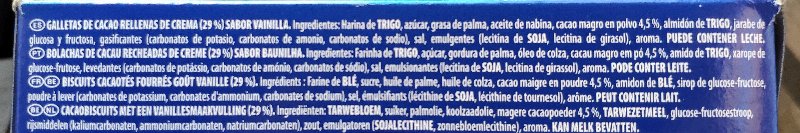 Foto da lista de ingredientes