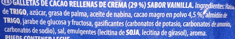 Foto da lista de ingredientes