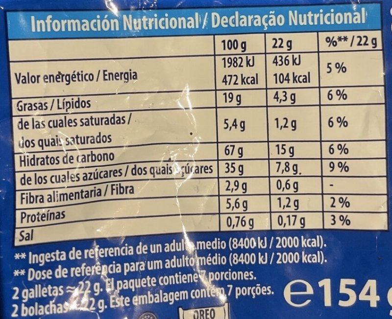 Foto da tabela nutricional