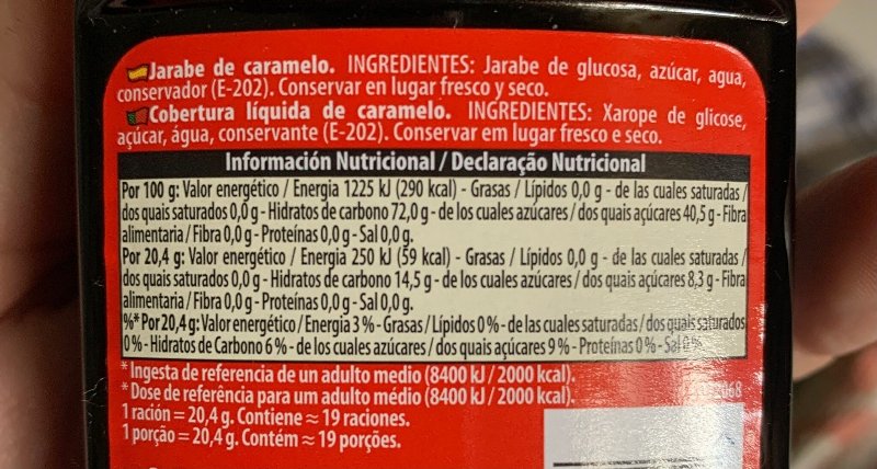 Foto da tabela nutricional
