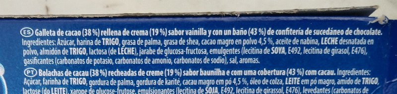 Foto da lista de ingredientes