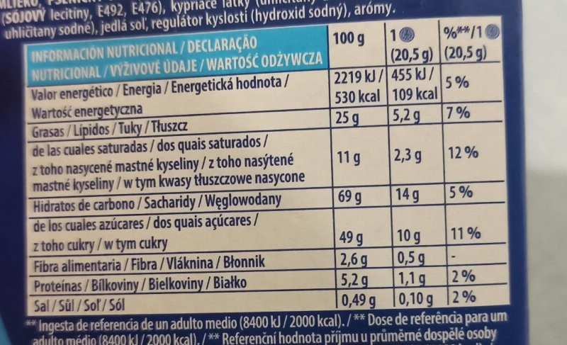Foto da tabela nutricional