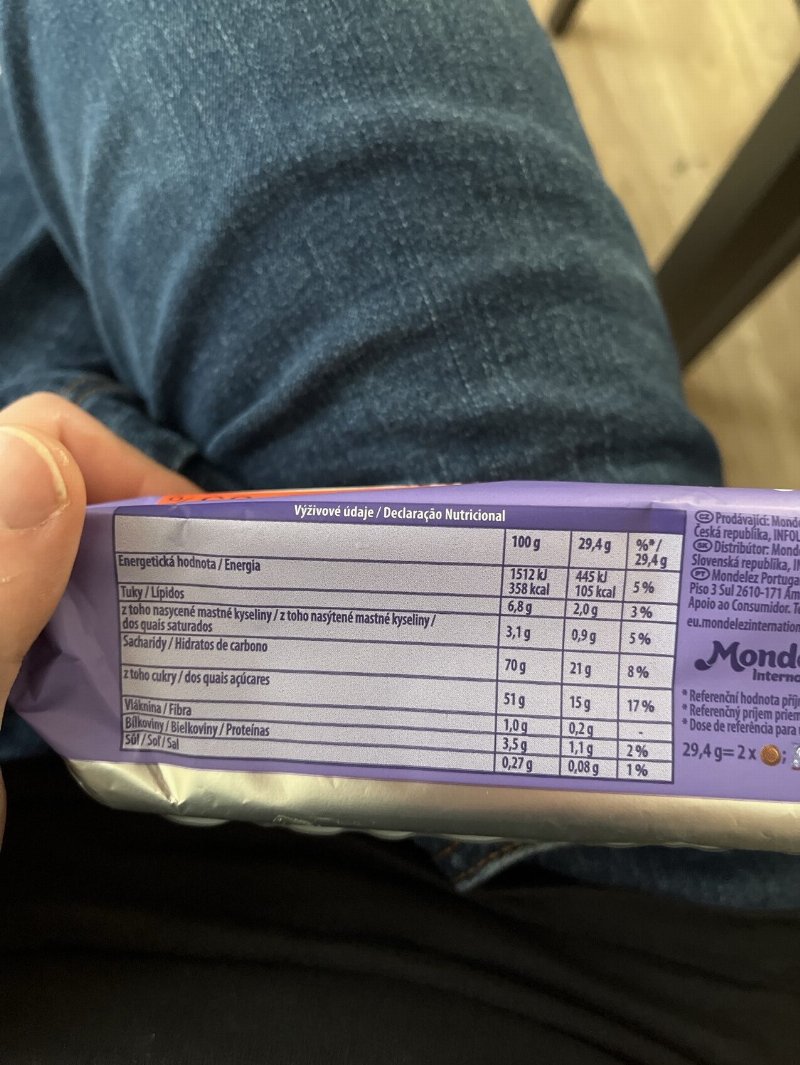 Foto da tabela nutricional