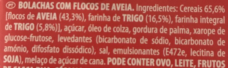 Foto da lista de ingredientes