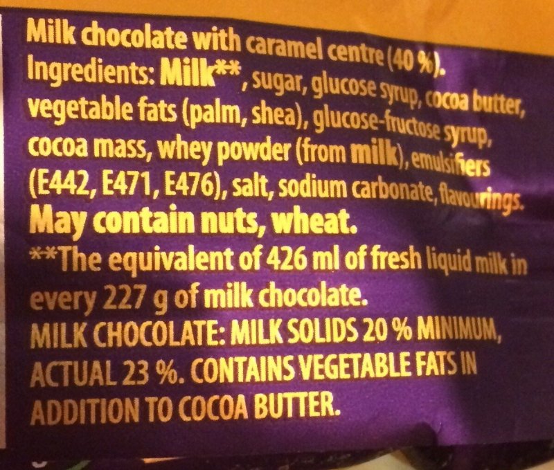 Foto da lista de ingredientes