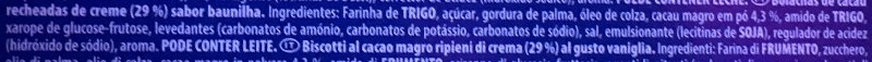 Foto da lista de ingredientes