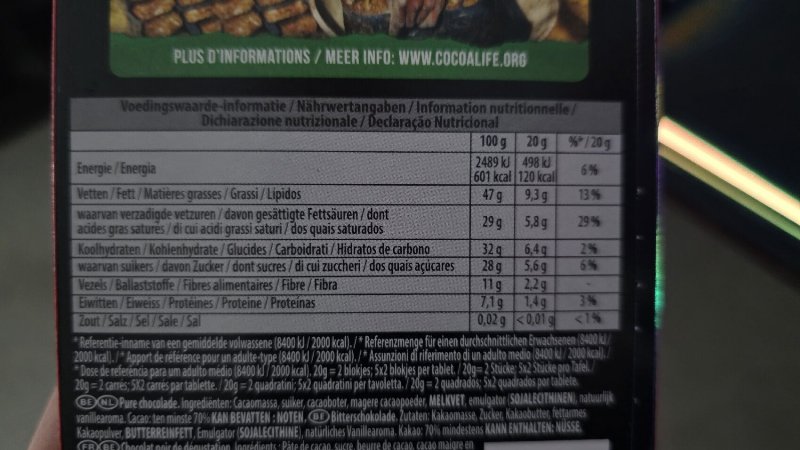 Foto da tabela nutricional
