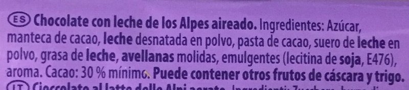 Foto da lista de ingredientes