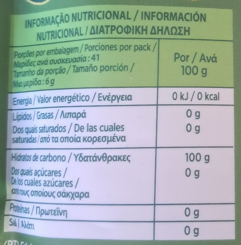 Foto da tabela nutricional