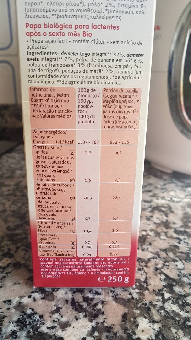 Foto da tabela nutricional
