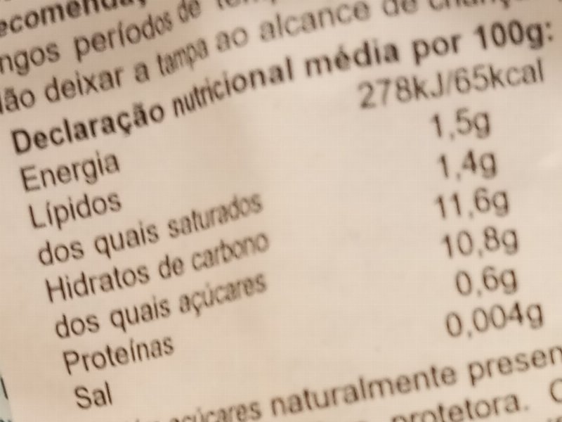 Foto da tabela nutricional