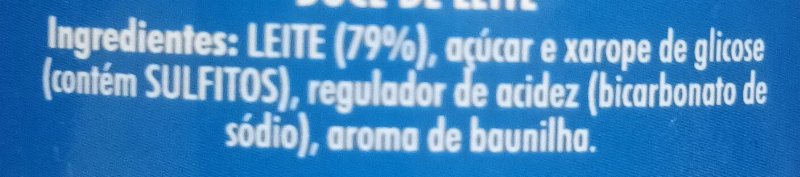 Foto da lista de ingredientes