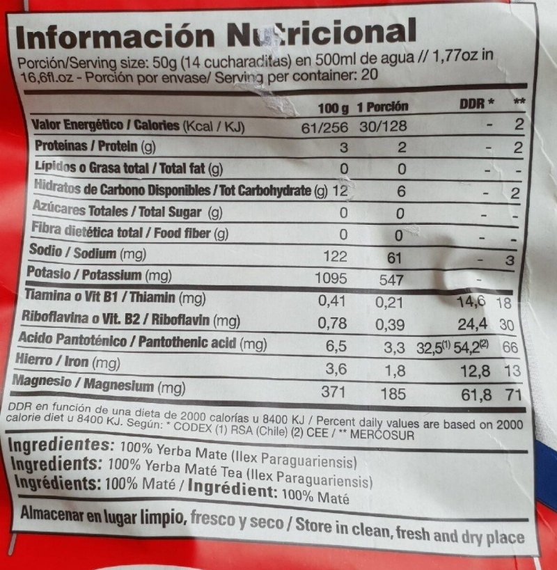 Foto da tabela nutricional
