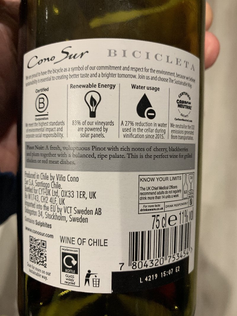 Foto da lista de ingredientes