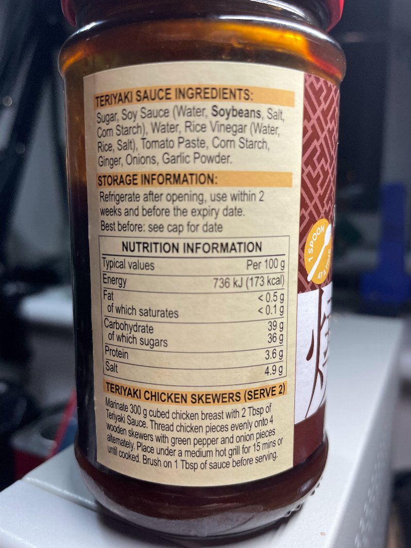 Foto da lista de ingredientes