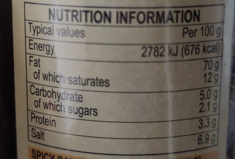Foto da tabela nutricional