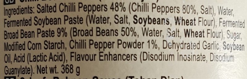 Foto da lista de ingredientes