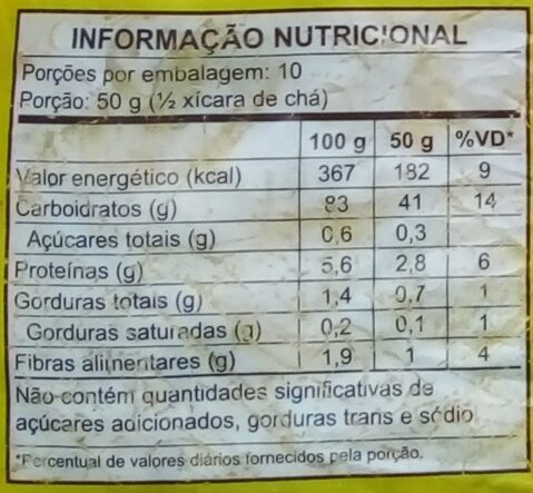 Foto da tabela nutricional