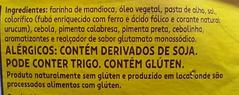 Foto da lista de ingredientes