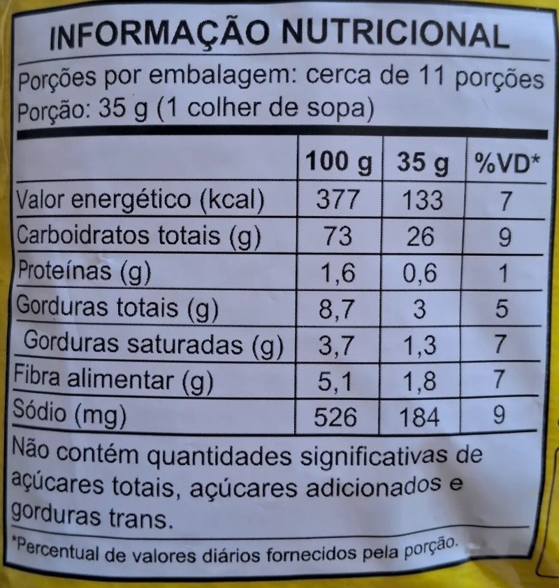 Foto da tabela nutricional