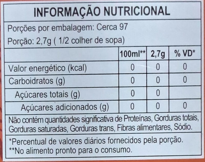 Foto da tabela nutricional