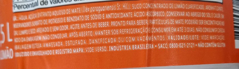 Foto da lista de ingredientes