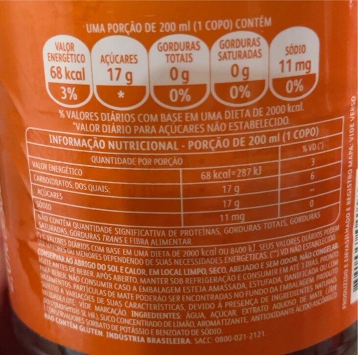 Foto da tabela nutricional