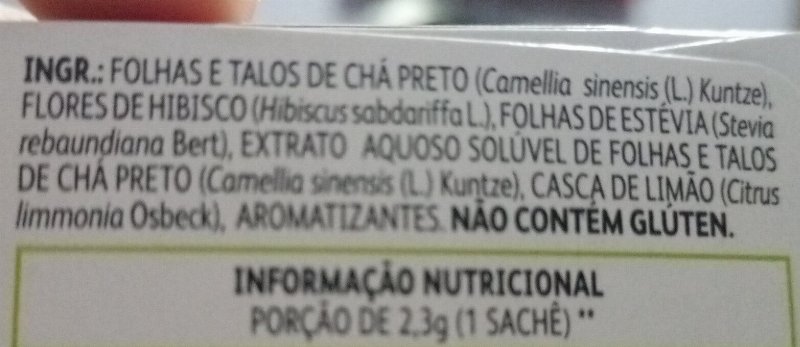 Foto da lista de ingredientes