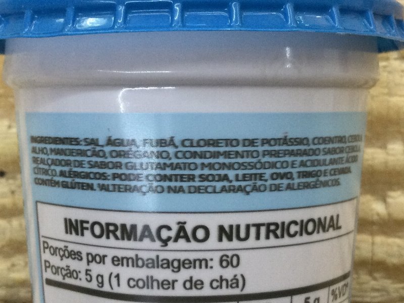 Foto da lista de ingredientes