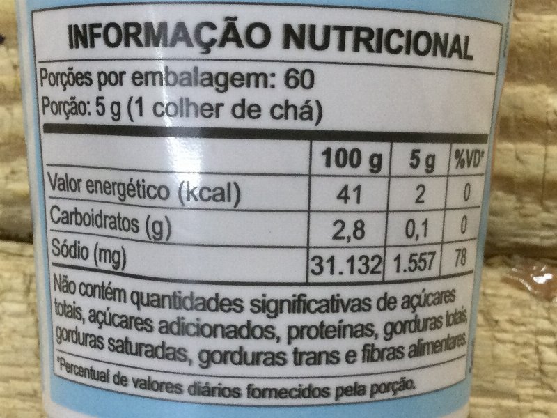 Foto da tabela nutricional