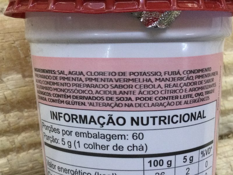 Foto da lista de ingredientes