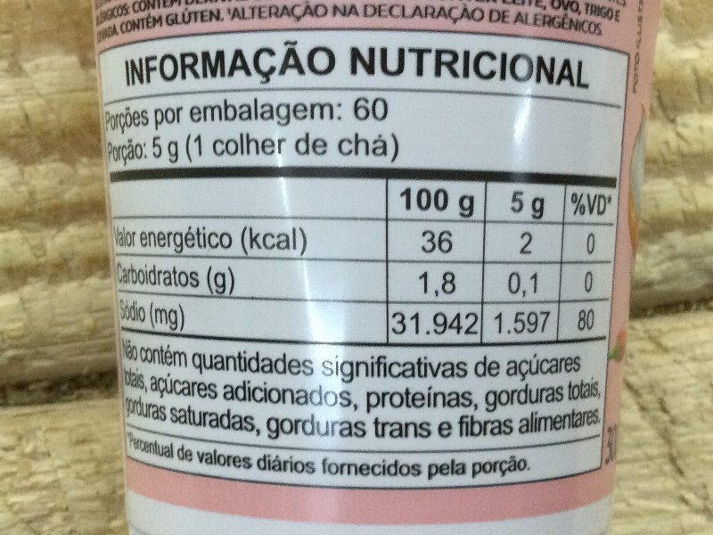 Foto da tabela nutricional