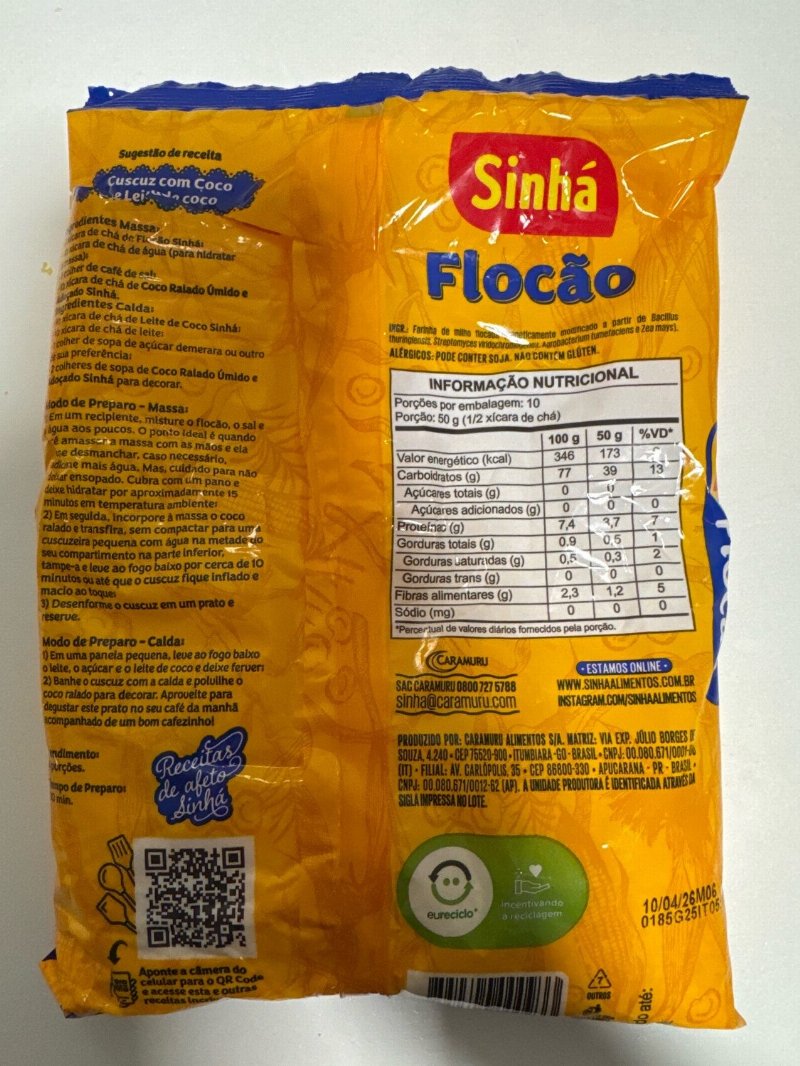 Foto da tabela nutricional