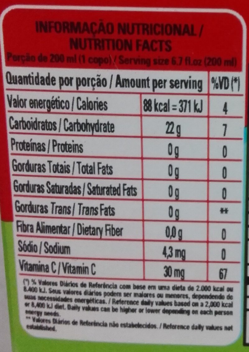 Foto da tabela nutricional