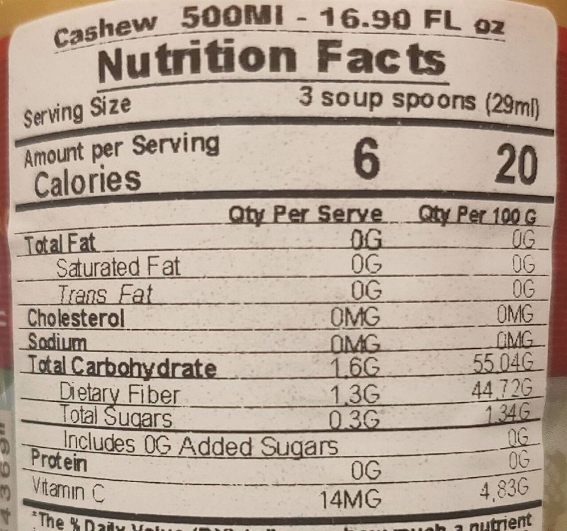 Foto da tabela nutricional