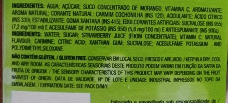 Foto da lista de ingredientes