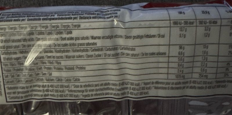 Foto da tabela nutricional